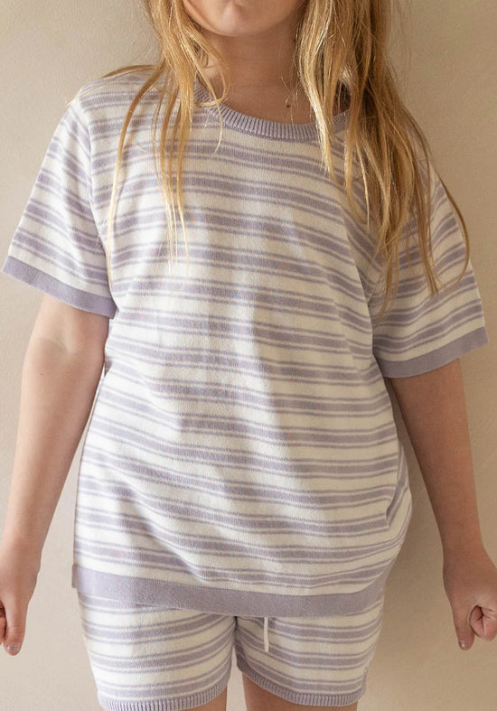 Miann & Co - Boxy Knit T-Shirt (Lavender Stripe)