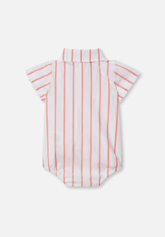 Miann & Co - Short Sleeve Collared Bodysuit (Tomato Stripe)