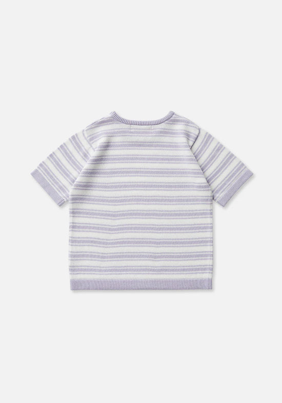 Miann & Co - Boxy Knit T-Shirt (Lavender Stripe)