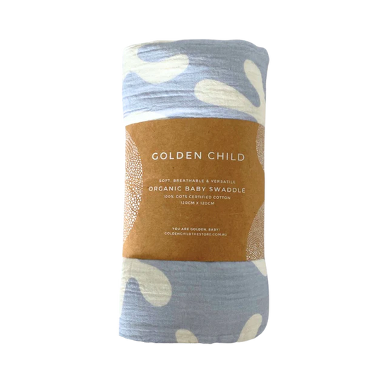 Load image into Gallery viewer, Golden Child - The Dream 100% Organic Cotton Baby Swaddle (Marine Azure)
