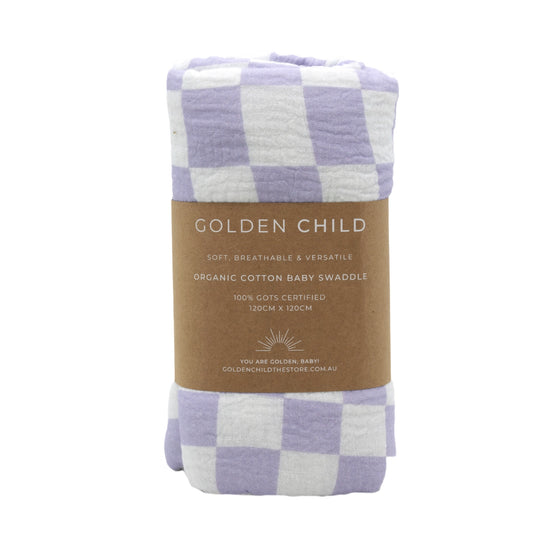 Golden Child - The Dream 100% Organic Cotton Baby Swaddle (Lilac Checked)