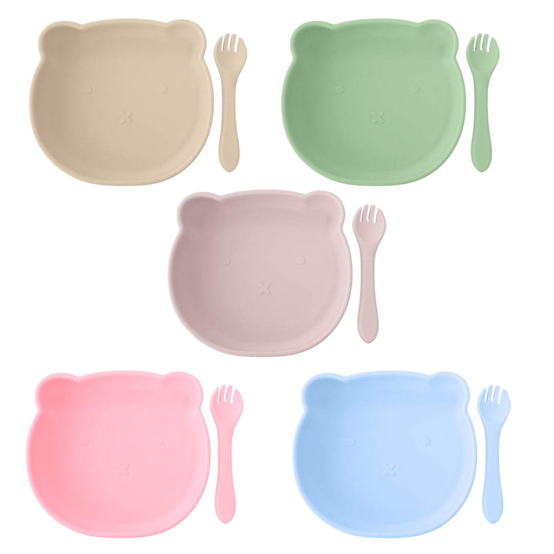 Sundae Bébé - Teddy Bear Plate + Fork Set (Colour Options)