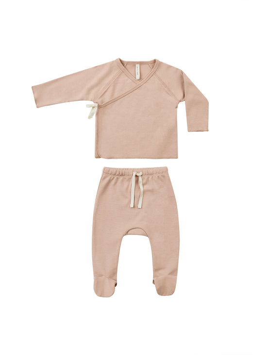 Quincy Mae - Wrap Top + Footed Pant Set (Blush)