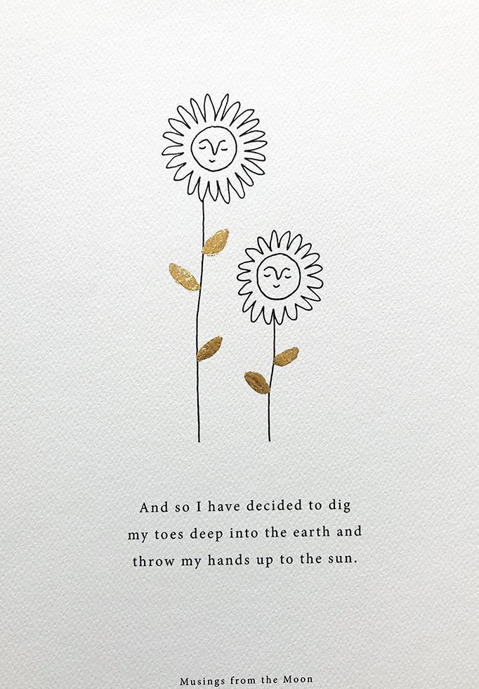 Load image into Gallery viewer, Musings from the Moon - Earth and Sun Print - A4 Print With Gold Leaf Detail
