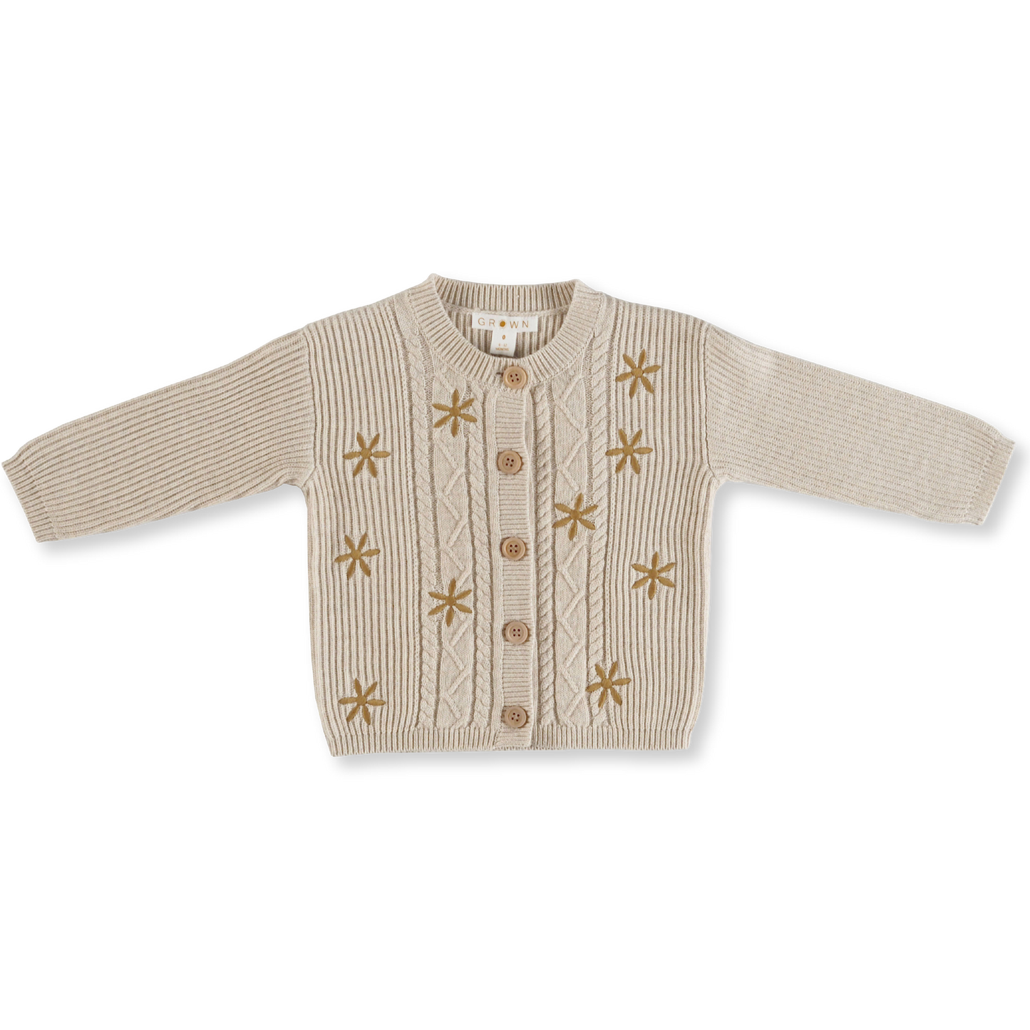 Grown Flower Field Cable Cardigan - Oatmeal