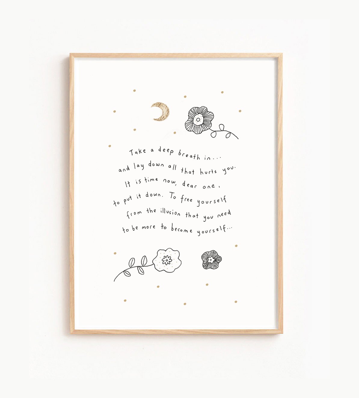 Musings and the Moon- Take a Deep Breath In A4 Print With Gold Leaf Detail