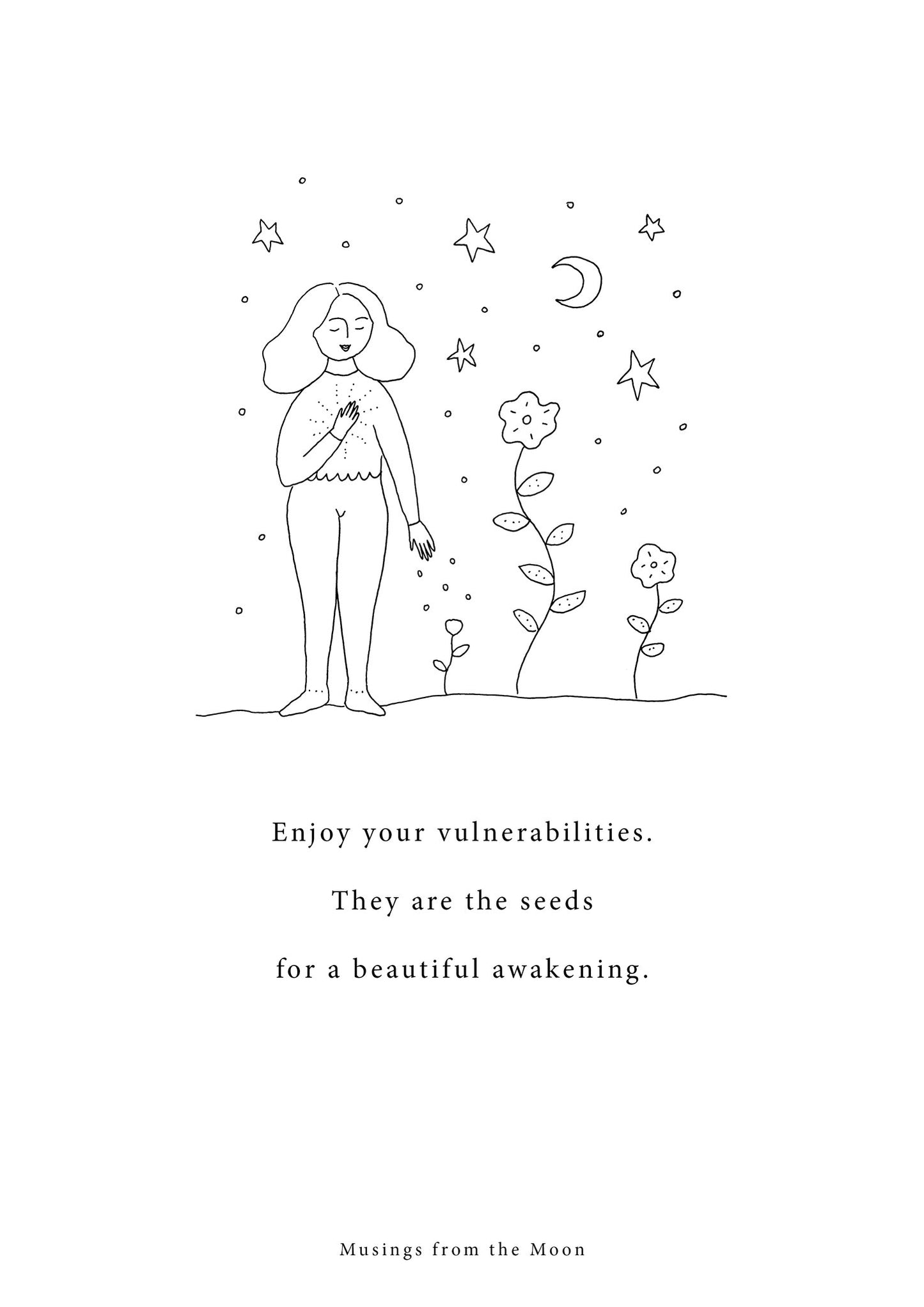 Load image into Gallery viewer, Musings from The Moon- Enjoy your Vulnerabilities Print  - A4 Print With Gold Leaf Detail

