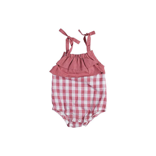 Load image into Gallery viewer, Miann &amp;amp; Co Gingham Shoulder Tie Body Suit - Pink
