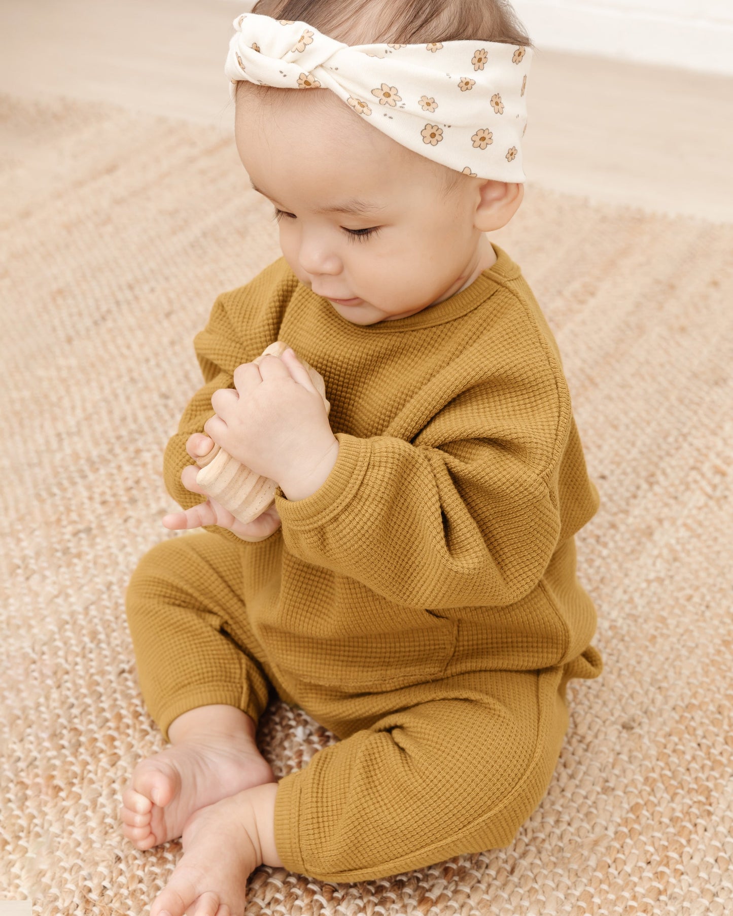 Quincy Mae - Waffle Top + Pant Set (Ocre)