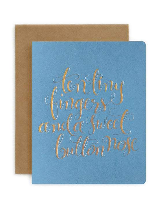 Bespoke Letterpress- 'Ten Tiny Fingers'  Card - Blue