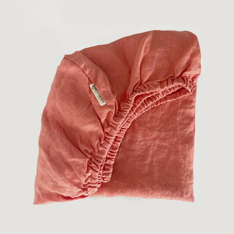 7pm Linen - Fitted Bassinet Sheet (Coral)