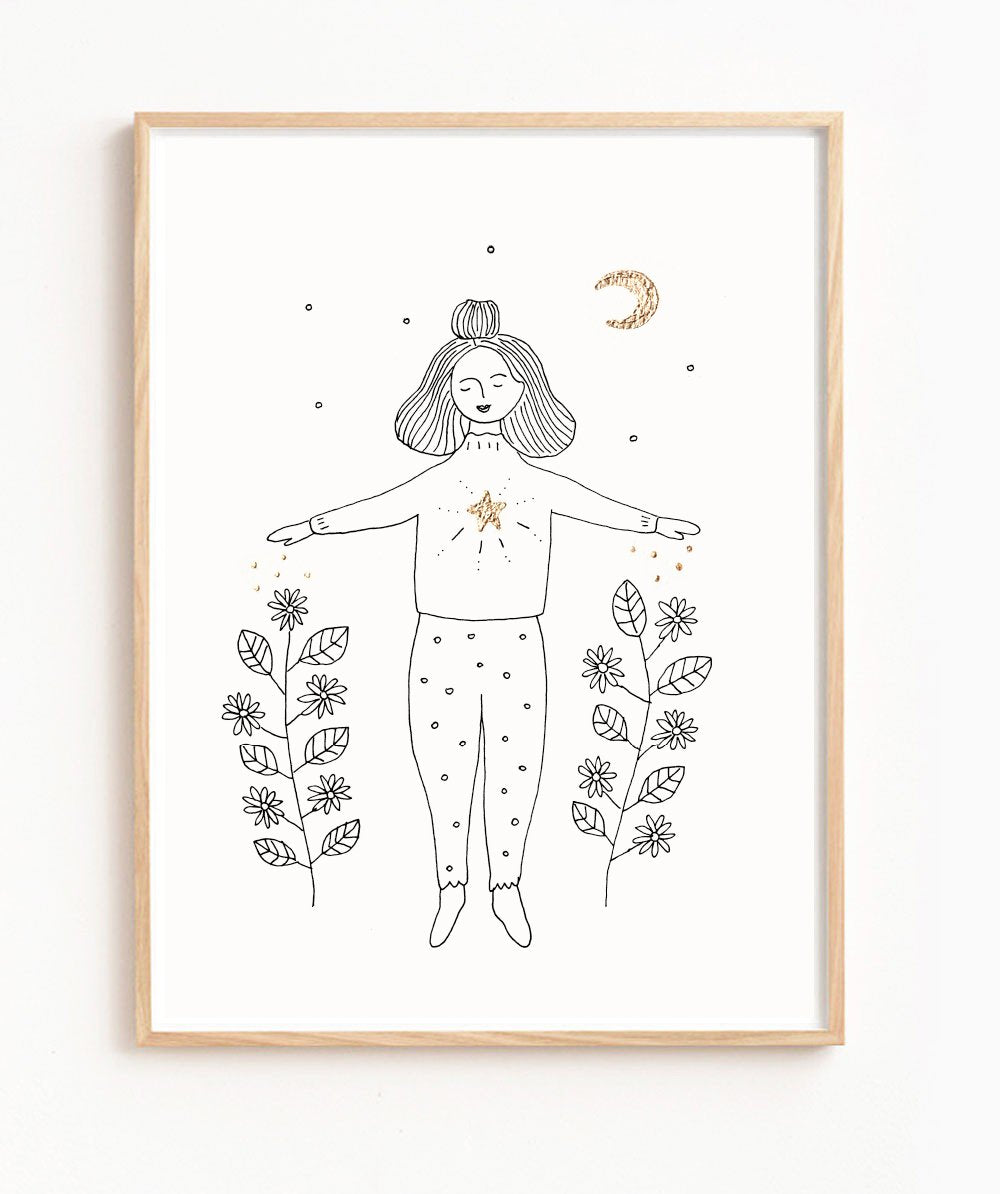 Load image into Gallery viewer, Musings from the Moon - Nurture Print  - A3 Print With Gold Leaf Detail
