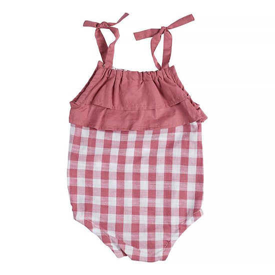 Load image into Gallery viewer, Miann &amp;amp; Co Gingham Shoulder Tie Body Suit - Pink
