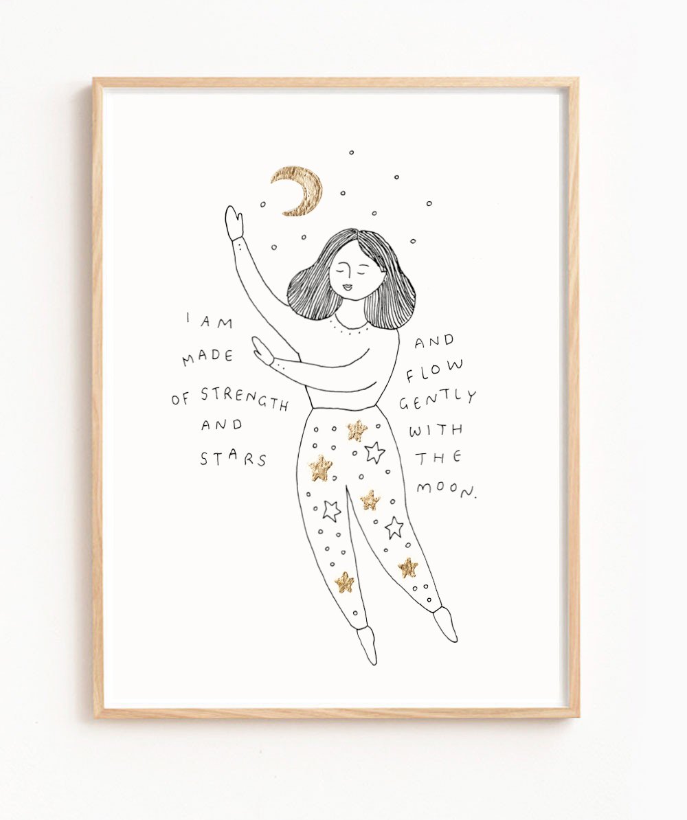 Load image into Gallery viewer, Musings from the Moon- Strength and Stars A3 Print With Gold Leaf Detail
