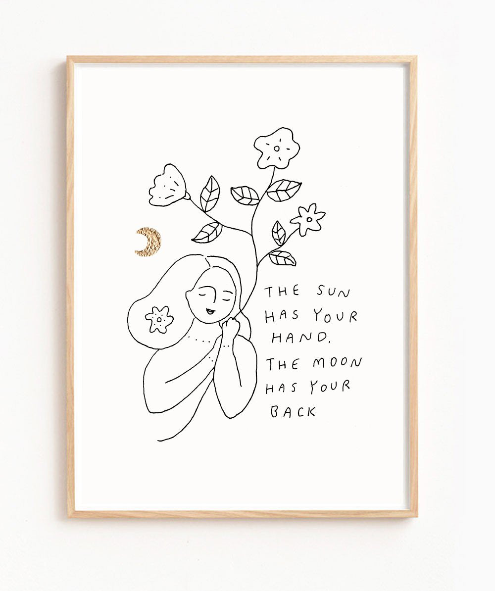 Musings from the Moon - 'The Sun and Moon' Print - A4 Print With Gold Leaf Detail